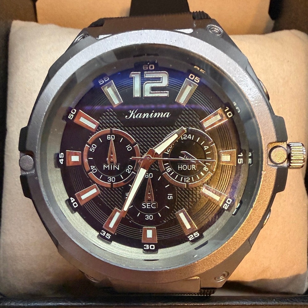 Kanima Men's Chronograph Watch Gunmetal Grey Case Black Silicone Strap 0456 - Picture 2 of 3